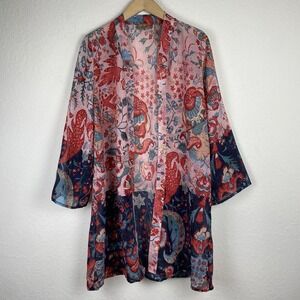 Jorja Size M Kimono Duster Jacket Sheer Fairy Boho Floral Open Coverup Beach